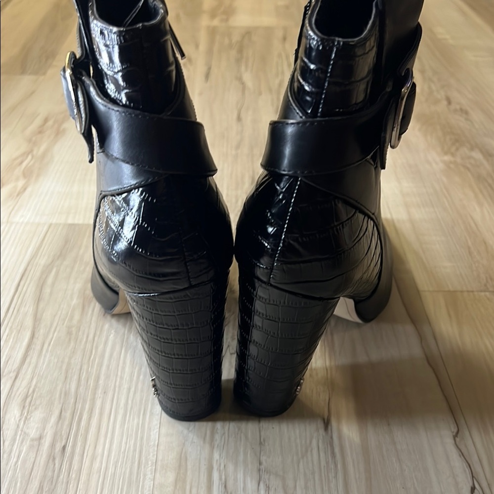 Sam Edelman Black Croc-Embossed Ankle Boots - Picture 6 of 10